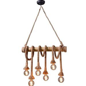NEW! 6 Lights Bamboo Hemp Rope Pendant Light Fixture Chandelier Ceiling Lamp-31"